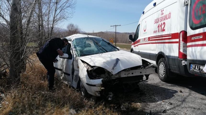 Kontrolden &ccedil;ıkan otomobil ağaca &ccedil;arptı: 2 yaralı