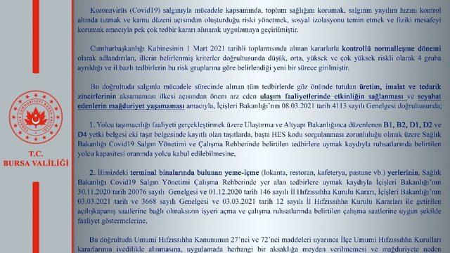 Bursa Valiliği’nden İl Hıfzıssıhha Kurul Kararı açıklaması