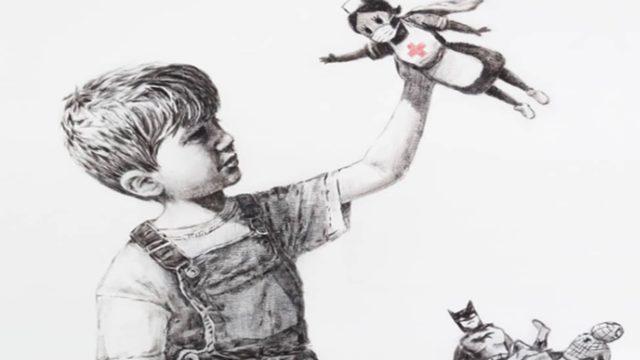 İngiliz sokak sanatçısı Banksy, hastane duvarına çizdiği resmi sağlık çalışanları için satışa çıkarttı