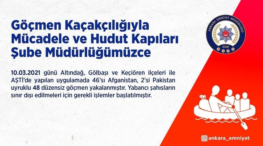 Ankara&rsquo;da 48 d&uuml;zensiz g&ouml;&ccedil;men yakalandı