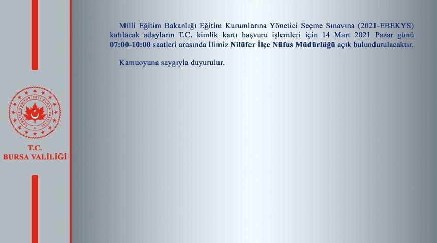 Nilüfer İlçe Nüfus Müdürlüğü pazar günü açık