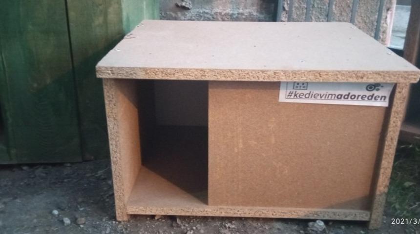 Kedi evlerini hayvanseverlere hediye etti