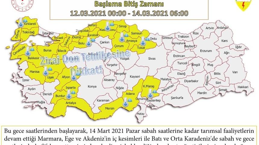 Orta Karadeniz&rsquo;de zirai don uyarısı