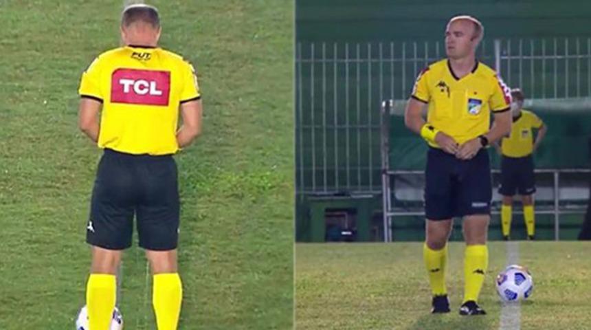 Boavista-Goias ma&ccedil;ı &ouml;ncesi hakem saha ortasına tuvaletini yaptı!