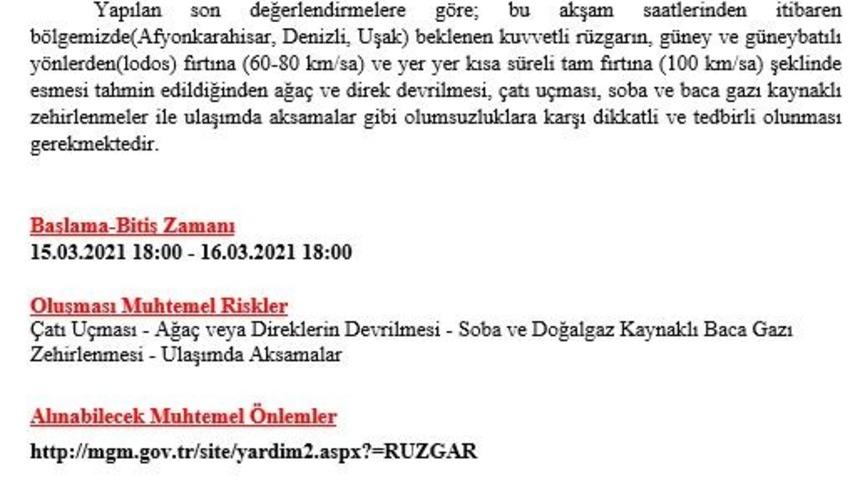 Uşak&rsquo;ta fırtına uyarısı