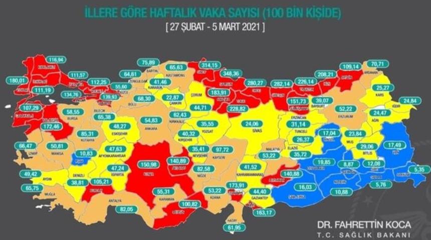 Yeni Koronavirüs risk haritası açıklandı! İllere göre Koronavirüs risk durumları