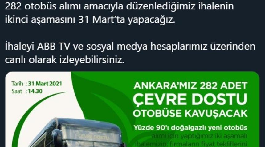 Başkent’te yeni otobüslerin ikinci ihalesi 31 Mart’ta