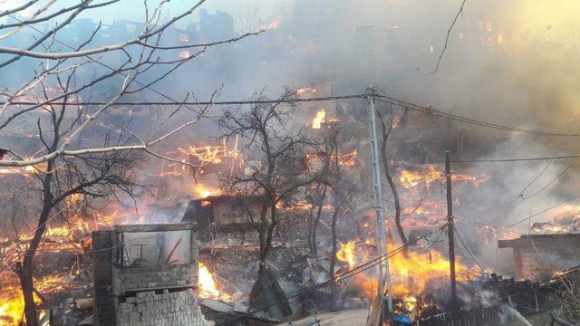 Artvin’in Yusufeli ilçesi Dereiçi köyünde yangın sürüyor