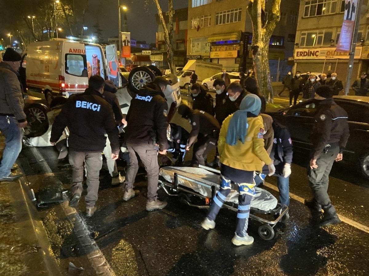 Fatih&rsquo;te kaza yapan ara&ccedil; takla attı: 1 yaralı