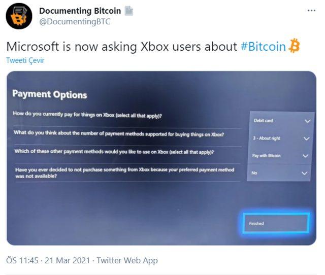 Xbox anketi Bitcoin sorusu
