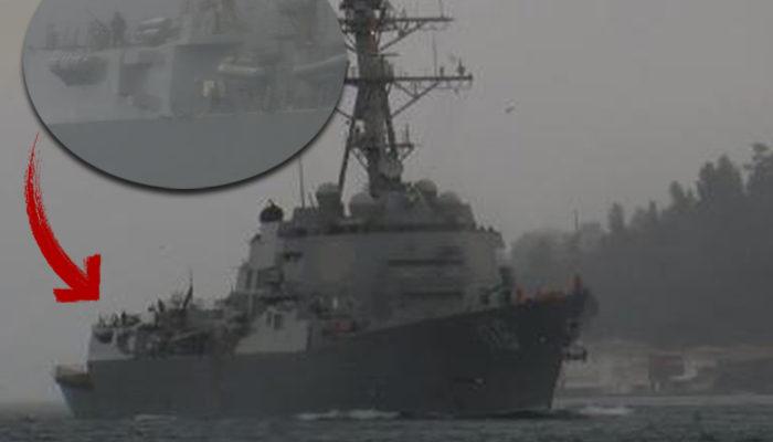 ABD savaş gemisi İstanbul Boğazı'ndan geçti! Askerlerin görüntüsü dikkat çekti