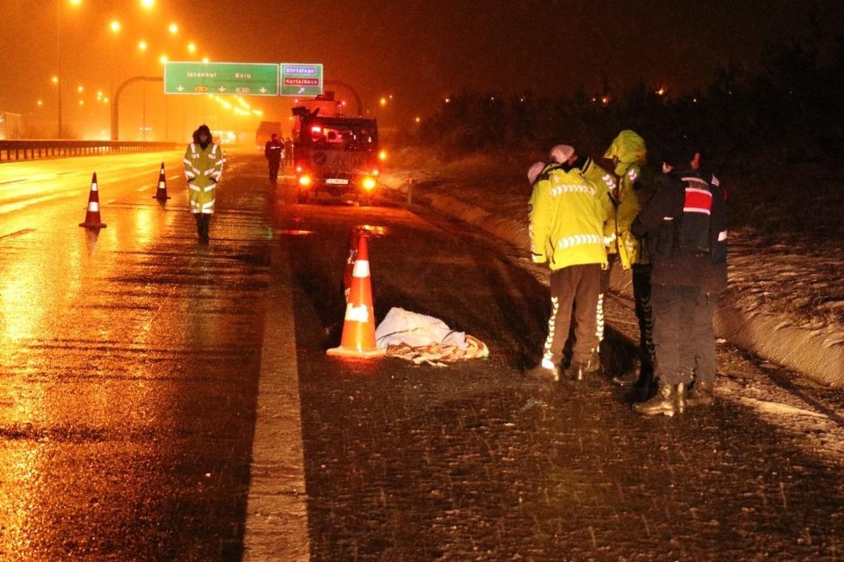 TEM&rsquo;de otob&uuml;sten indirilen yolcu kamyonun &ccedil;arpması sonucu hayatını kaybetti