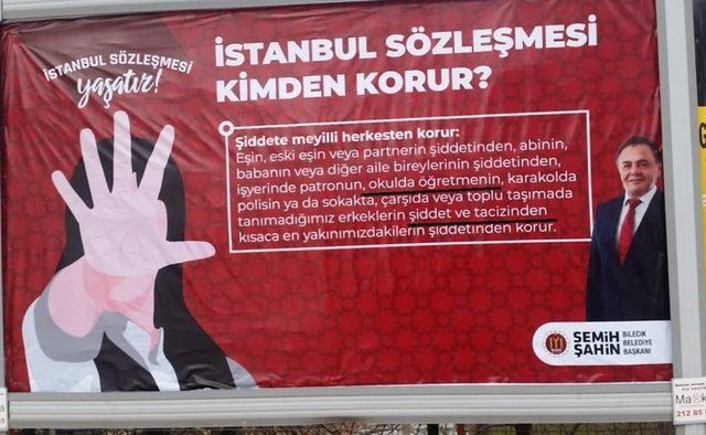 Bilecik’te billboardlara asılan “İstanbul Sözleşmesi Kimden Korur” afişine tepki