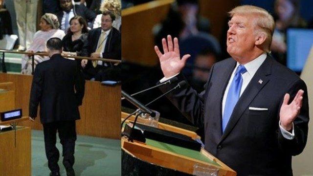 Trump konuşurken tüm gözler ondaydı... Salonu terk etti!