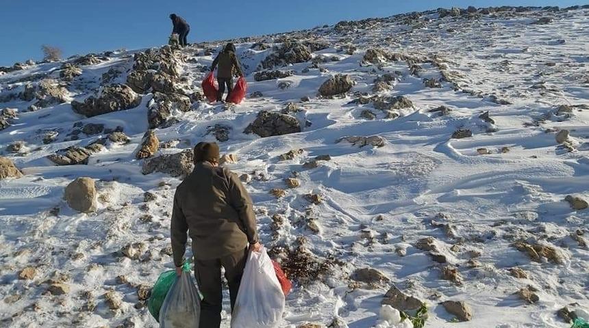Yabani hayvanlar i&ccedil;in Nemrut Dağına yem bırakıldı