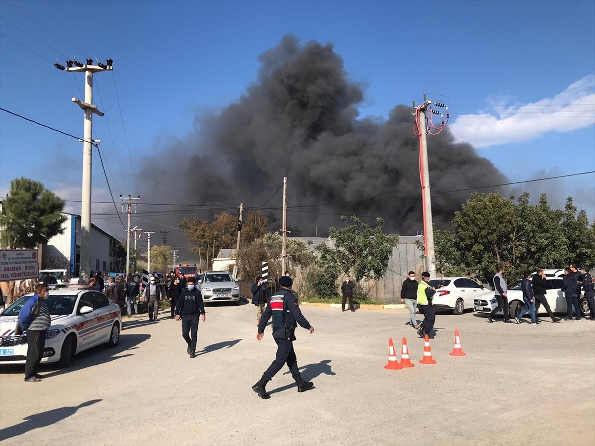 G&Uuml;NCELLEME - Mersin'de muz sarartma tesisinde &ccedil;ıkan yangına m&uuml;dahale ediliyor