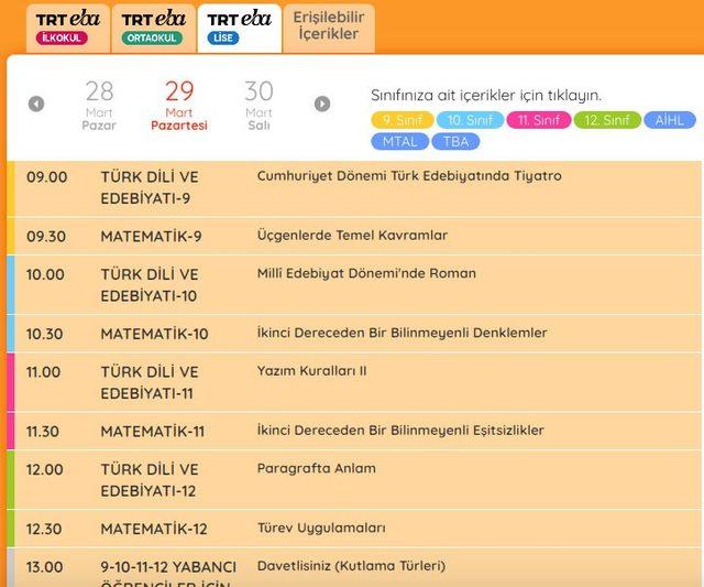 EBA TV ders programı belli oldu | İşte 29 Mart ilkokul, ortaokul ve lise ders saatleri 