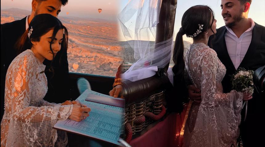 Genç çift sıcak hava balonunda evlendi!