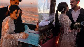 Genç çift sıcak hava balonunda evlendi!