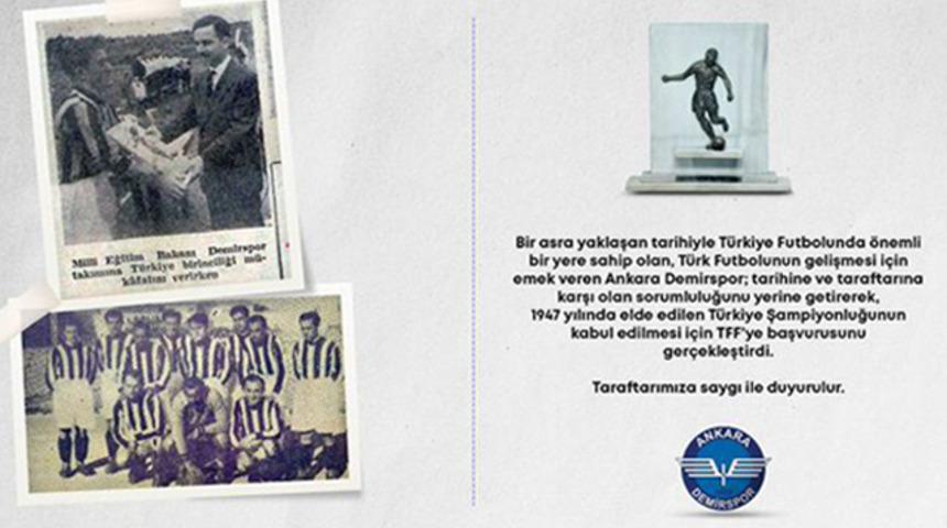 Ankara Demirspor'dan TFF'ye şampiyonluk başvurusu