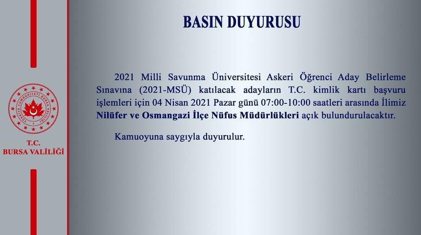 Nilüfer ve Osmangazi Nüfus Müdürlükleri pazar günü açık olacak