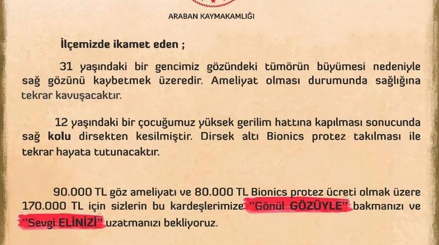 Araban Kaymakamından yardım kampanyası