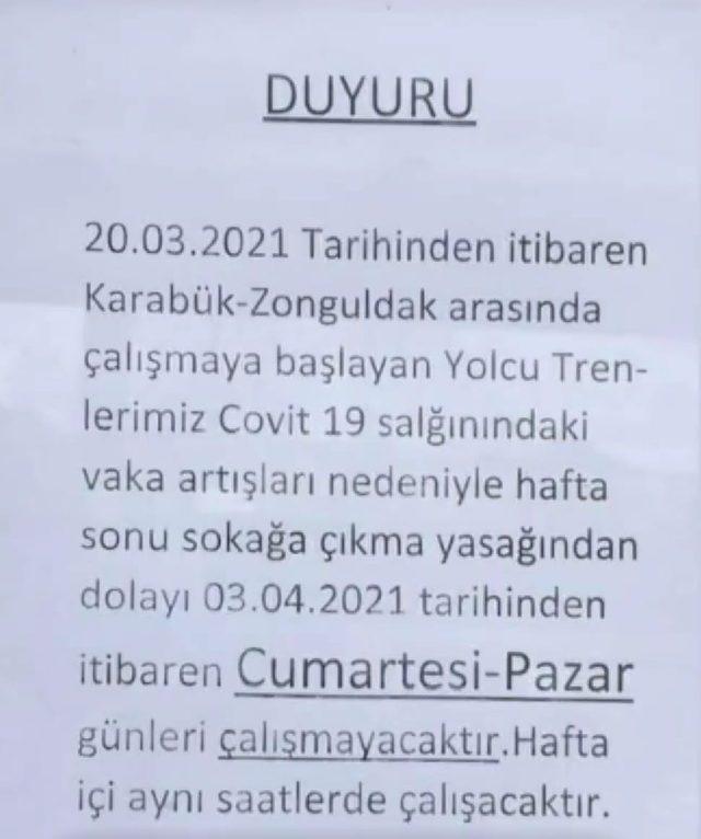 Kısıtlama nedeniyle hafta sonu tren seferleri iptal edildi