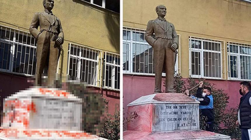 Tekirdağ'da Atatürk büstlerine uygunsuz yazı yazdığı iddiasıyla yakalanan zanlı tutuklandı