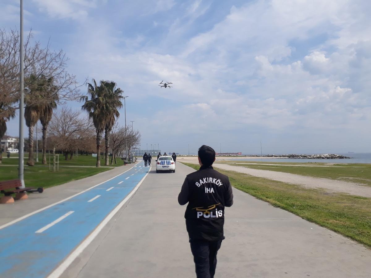 Yeşilk&ouml;y sahilde drone destekli kısıtlama denetimi