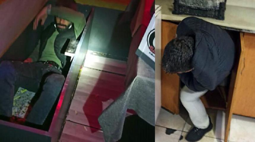 Eğlence mekanında kanepe ve dolaba saklanırken yakalandılar