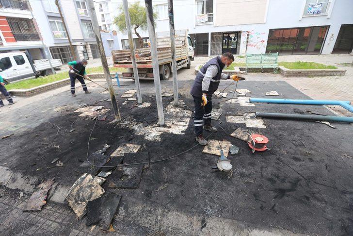 Yangında zarar gören park yenileniyor G1