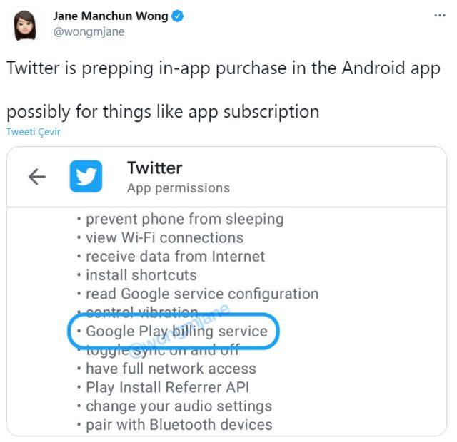 Twitter Google Play faturulandırma hizmeti