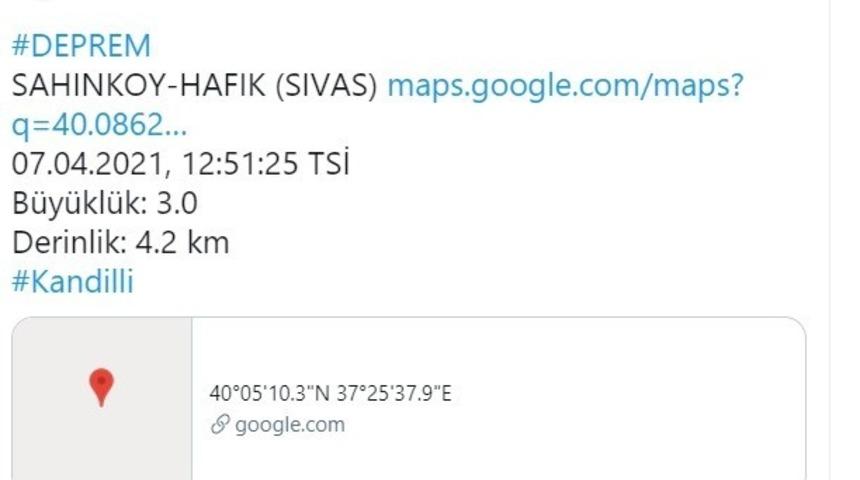 Sivas’ta 3.0 büyüklüğünde deprem meydana geldi