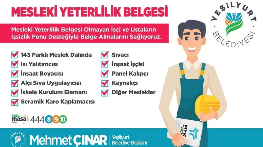 Yeşilyurt Belediyesi, 143 meslek çalışanına ‘mesleki yeterlilik belgesi’ kazandırıyor