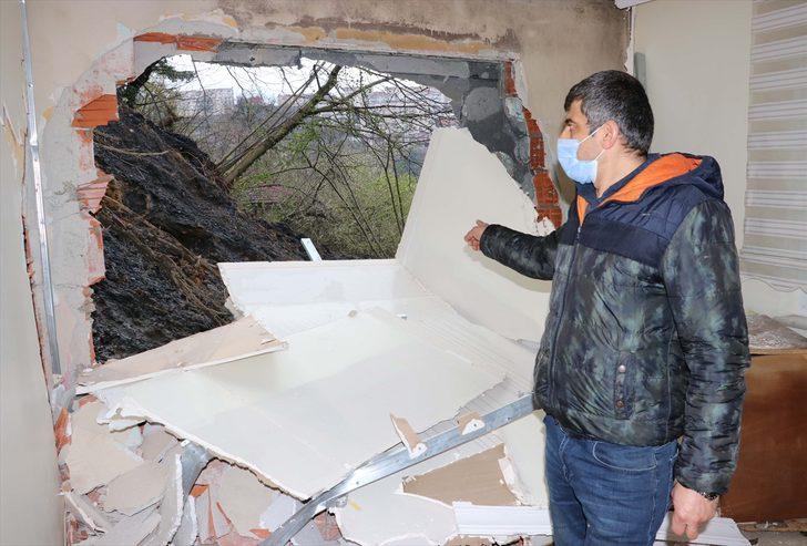 Zonguldak'ta meydana gelen heyelanda bir evin yatak odası ve mutfak duvarı yıkıldı G1