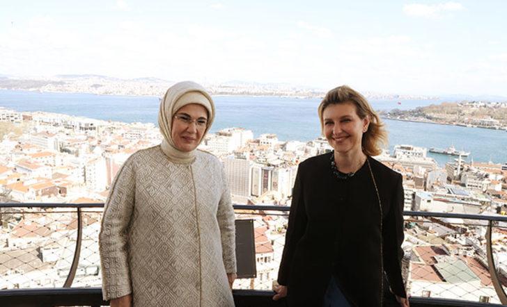 Emine Erdoğan, Ukrayna Devlet Başkanı Zelenskiy'nin eşi Olena Zelenska ile Galata Kulesi'ni ziyaret etti