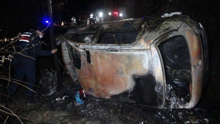 Samsun’da şarampole yuvarlanan otomobil alev aldı! Korkunç ölüm