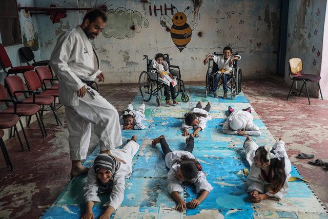 Children in a karate lesson