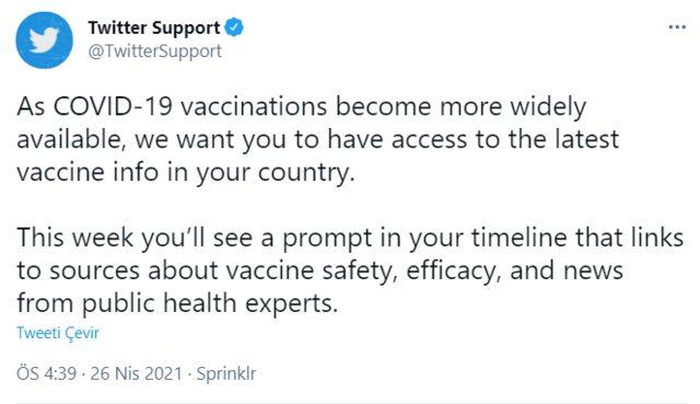 Twitter koronavirüs aşısı tweeti