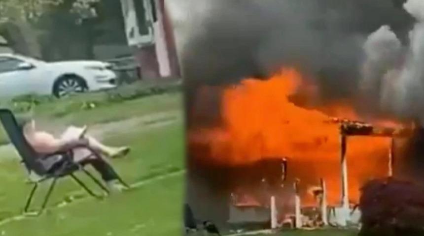 Akılalmaz olay! Evini ateşe verdi, sandalye çekip izledi