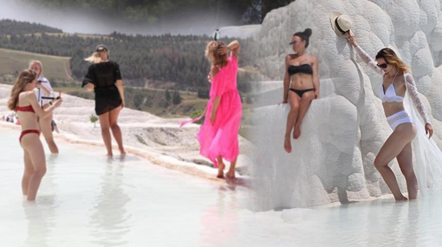 Pamukkale'de turist akını! 