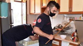 Mutfağında yılan görünce korkudan kaçtı