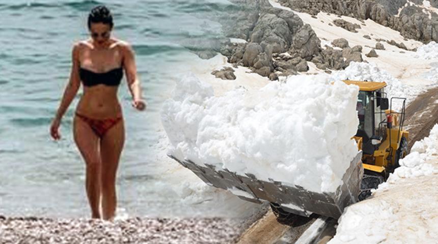 Turistlerin denize girdiği kentte 2,5 metre kar!