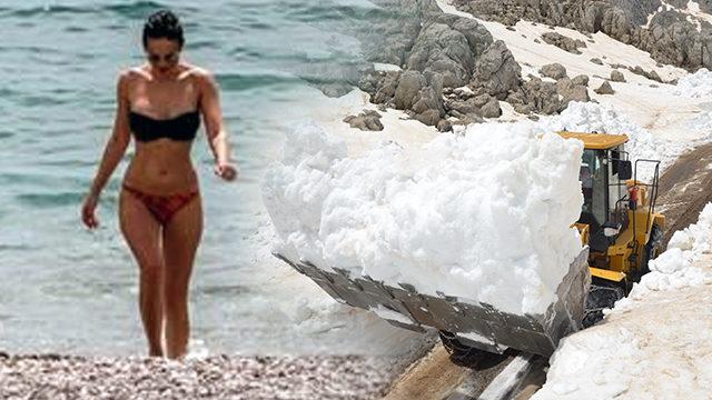 Turistlerin denize girdiği kentte 2,5 metre kar!