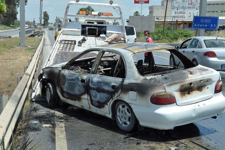 Mersin'de refüje çarparak yanan otomobilin sürücüsü ağır yaralandı G4