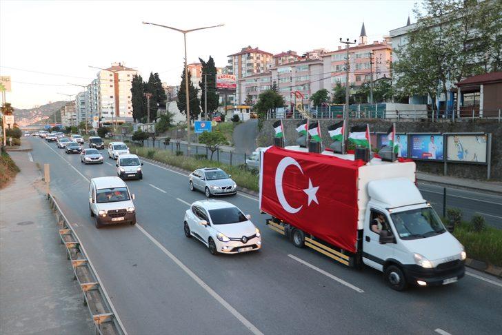 Trabzon'da İsrail'in Filistinlilere saldırıları konvoy oluşturularak protesto edildi G2