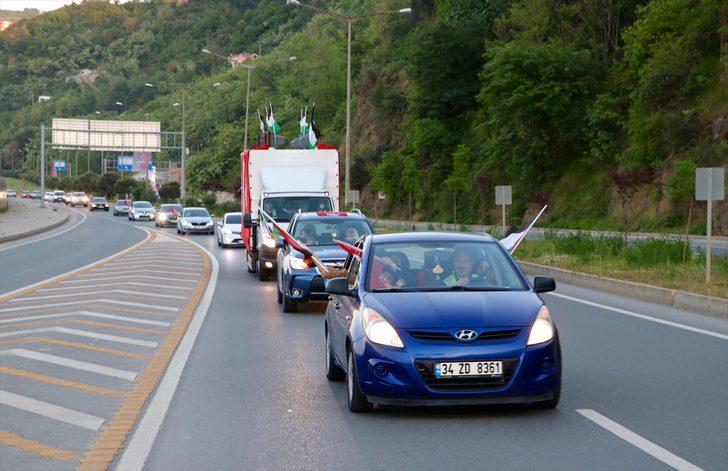Trabzon'da İsrail'in Filistinlilere saldırıları konvoy oluşturularak protesto edildi G3