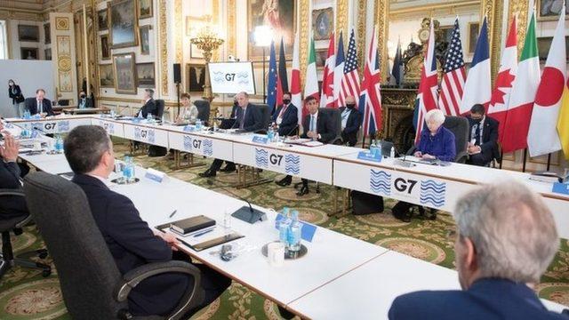 Finance ministers at a meeting of the G7