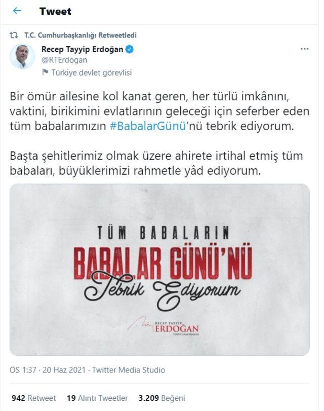 cumhurbaşkanı erdoğan babalar günü mesajı
