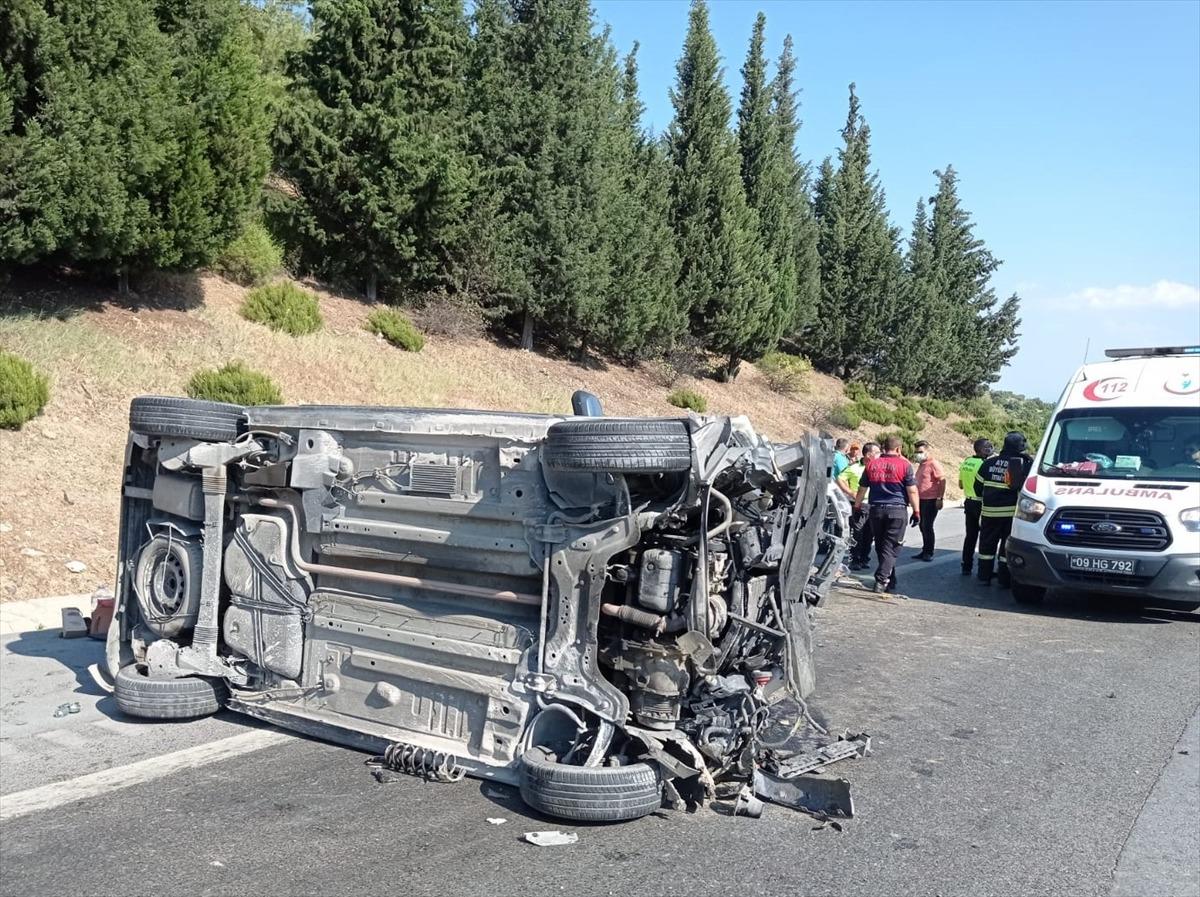 Aydın'da otomobilin bariyere &ccedil;arparak takla attığı kazada 4 kişi yaralandı